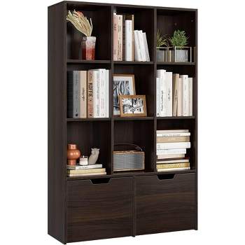 Bookshelf, Open Modern Bookshelf for Home with 9 Compartments, Bookcase Storage Cabinet with Drawers, for Living Room, Home, Office