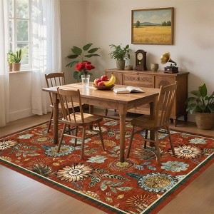 4x6FT Modern Washable Area Rug for Living Room, Vintage Floral Floor Rug with Non Slip Backing, Low Pile Stain Resistant Soft Carpet for Home - 1 of 4