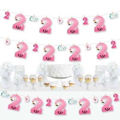 Big Dot of Happiness 2nd Birthday Pink Flamingo - Second Birthday Party DIY Decorations - Clothespin Garland Banner - 44 Pieces