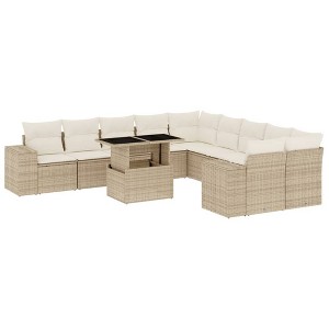 vidaXL 11 Piece Patio Sofa Set with Cushions Beige and Cream Poly Rattan - 1 of 4