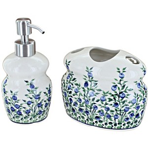 Blue Rose Polish Pottery 2018-2115- Zaklady Toothbrush Holder & Soap Dispenser Set - 1 of 1