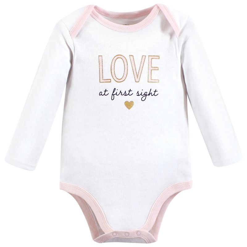 Hudson Baby Infant Girl Cotton Long-Sleeve Bodysuits, Love At First Sight, 6 of 7