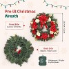 24 Inch Christmas Wreath with Lights, Pre-Lit Front Door Christmas Wreath with Red Bow, Artificial Red Flowers & Xmas Balls for Fireplace Wall Window - 3 of 4