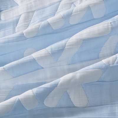 Twin Blue and White Reversible Microfiber Quilt Set