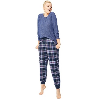 Ellos Women's Plus Size Plaid Flannel Sleep Pants, L - Red Tartan