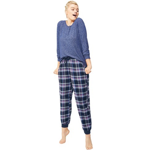 Ellos Women's Plus Size Plaid Flannel Sleep Pants, 4x - Navy Multi