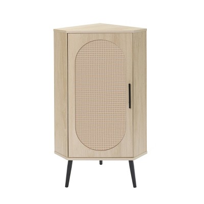 GlasFlength Decorative Storage Cabinets Corner Storage Cabinet Small Floor Corner Cabinet Freestanding Cabinet for Room, Beige, 15.75"*15.75"*39.37"