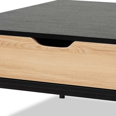 Sleek Two-Tone Oak and Black Square Coffee Table with Storage