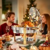 Warmounts 5QT Gold Accent Round Chafing Dish Buffet Set Food Warmer with Glass Lids & Holders - 2 of 4