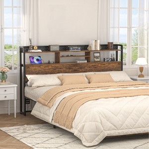 Besiost Storage Headboard with Led Lights & Charging Station - 1 of 4