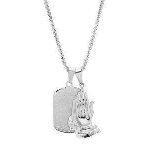 Steeltime 24" Men's stainless steel prayer hands and serenity prayer dog tag pendant necklaces - 1 of 4