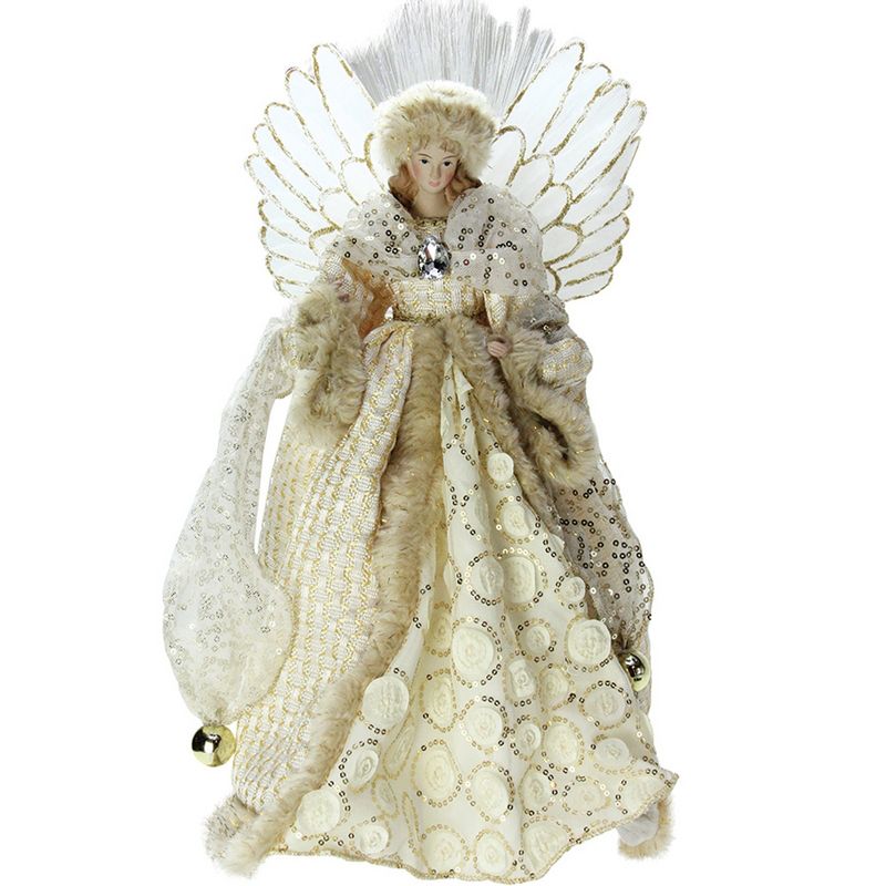 Northlight 16" Ivory and Gold Angel in Sequined Gown Christmas Tree Topper, 1 of 5