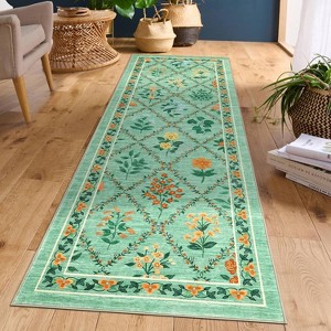 Washable Modern Floral Rug - Non-Slip Lightweight Thin Carpet, Non-Shedding Soft Low Pile Floor Cover for Bedroom Living Room - 1 of 4