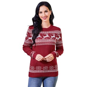 Women's Long Sleeve Ugly Christmas Sweater Reindeer Knit Pullover Tops - 1 of 4