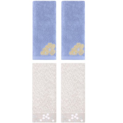 REGALWOVEN 4 Pcs 100% Cotton Floral Embroidered Soft Absorbent Decorative Hand Towel