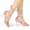 Allegra K Women's Velvet Lace Up Clear Heels Block Heel Sandals - 2 of 4