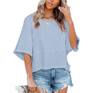 Imily Bela Women's Half Sleeve T-Shirts Solid Color Loose Flowy Tops T-shirt - 1 of 3