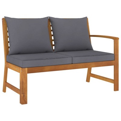 vidaXL Patio Bench 45.1" with Dark Gray Cushion, Solid Acacia Wood