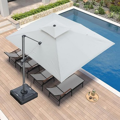 PURPLE LEAF Outdoor Cantilever Umbrellas with Base Large Patio Umbrella Offset Umbrella 360 Degree Rotation