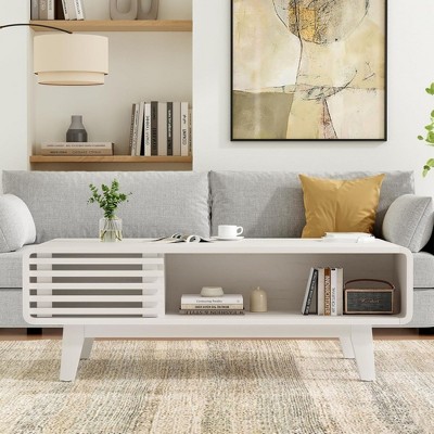 SEVOBAL Coffee Table End Table Modern Table with Storage Mid Century Farmhouse Wood Coffee Table Tables Living Room Stand, White, 23.6"*43.3"*15.7"