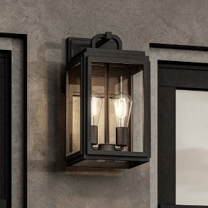 Urban Ambiance Luxury Farmhouse Outdoor Wall Sconce 17''H x 9''W,  Midnight Black Finish,  Macon Collection, UHP1387 - 1 of 4