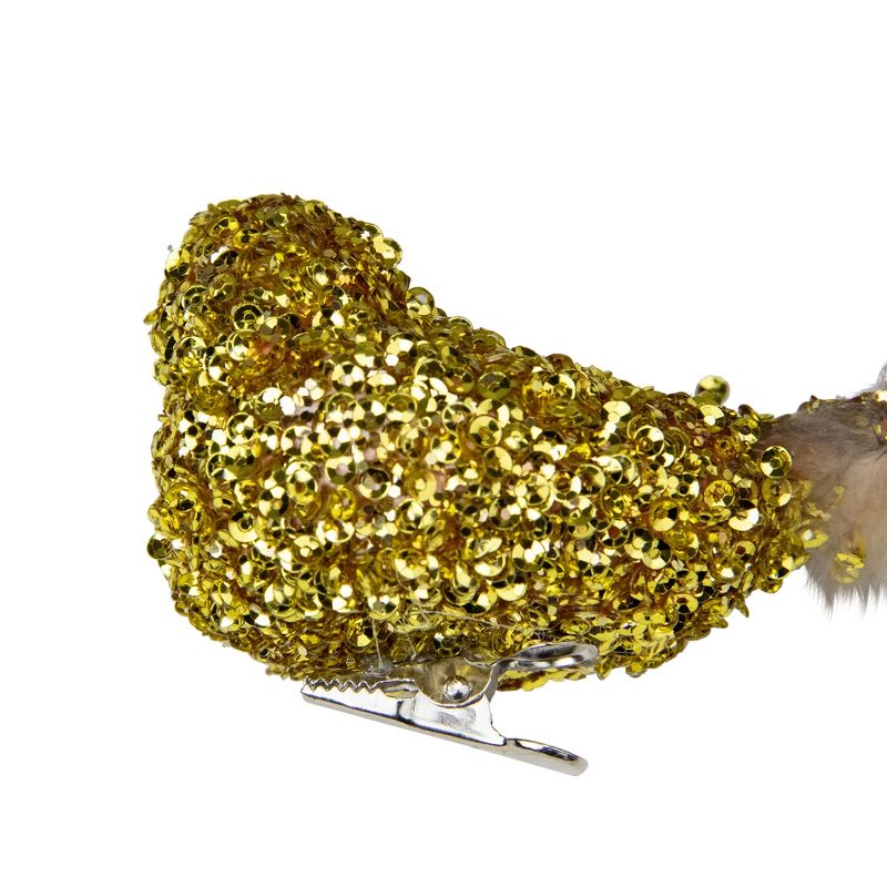 Northlight 6.5" Gold Sequined Bird with Feather Tail Christmas Ornament with Clip, 5 of 6