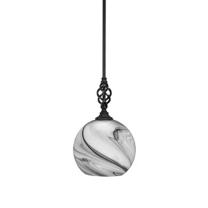 Toltec Lighting Elegante 1 - Light Pendant in  Matte Black with 11.75" Onyx Swirl Shade - 1 of 2