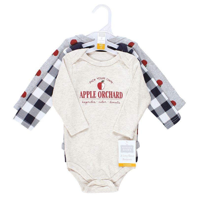 Hudson Baby Infant Boy Cotton Long-Sleeve Bodysuits, Apple Orchard, 3 of 7