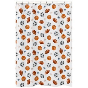 Sweet Jojo Designs Boy Shower Curtain 72in.x72in. Watercolor Sports Theme Blue Brown and Orange - 1 of 4