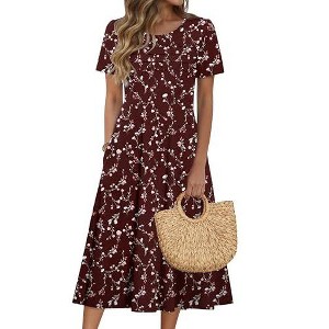 casual dresses for women with sleeves TqaSer Summer 2024 Short Sleeve Solid Color Waist Shirred A-Line Dress at Amazon Women's Clothing store Shoe Size:48 SCH004719_PAT4_M cool Fit Open Back Bras For