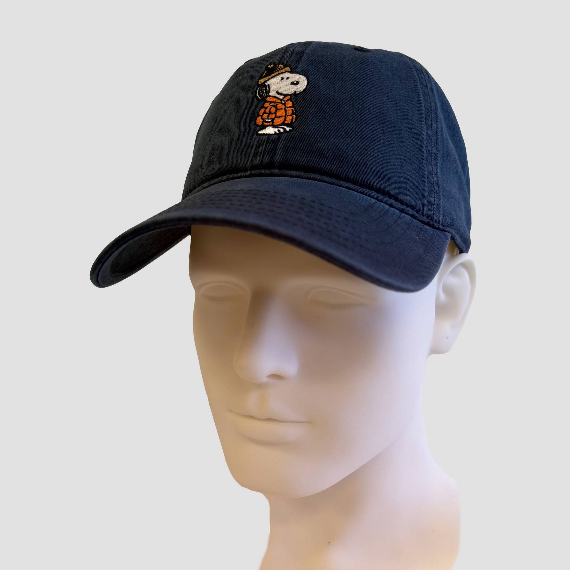 Men's Snoopy Puffer Baseball Hat - Navy/Orange