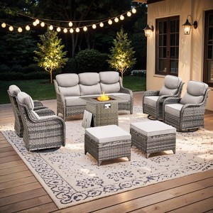 Buenhomino Patio Furniture Set with Fire Pit, Outdoor Wicker Furniture, 8 Pieces Deep Seat Rattan Conversation Sofa Sets with 6-inch Thicked Cushions - 1 of 4