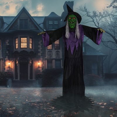 Huge Lighted Animated Green and Purple Witch Outdoor Halloween Decoration