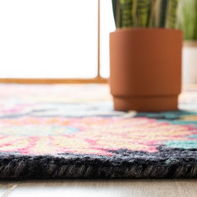Handmade Rustic-Chic Blue Floral Wool Rug - 27" x 8"