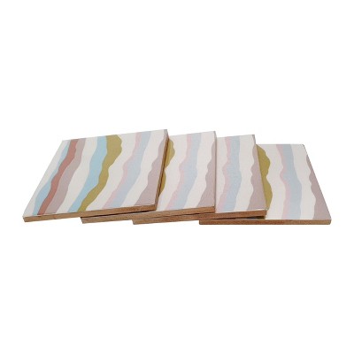 VIP Wood 4 in. Multicolor Wavy Coaster Set of 4