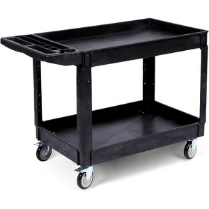 Black Heavy Duty PP Rolling Utility Cart with 360° Swivel Wheels, Storage Handle, 2-Shelf  Service Cart for Warehouse, Garage, Cleaning - 1 of 4
