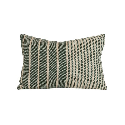 16x24 Outdoor Indoor Vertical Stripe Filled Lumbar Pillow Green Polyester by Foreside Home & Garden