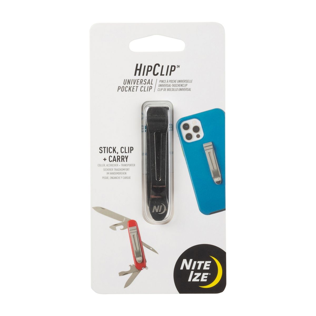 Nite Ize HipClip Universal Pocket Clip - Stainless Steel - for Cell Phone, Pocket Knife & More - Cell Phone Belt Clip with Strong 3M VHB Adhesive