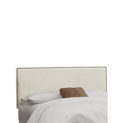 Twin Bella Nail Button Border Headboard Talc Linen with Brass Nailbuttons - Skyline Furniture