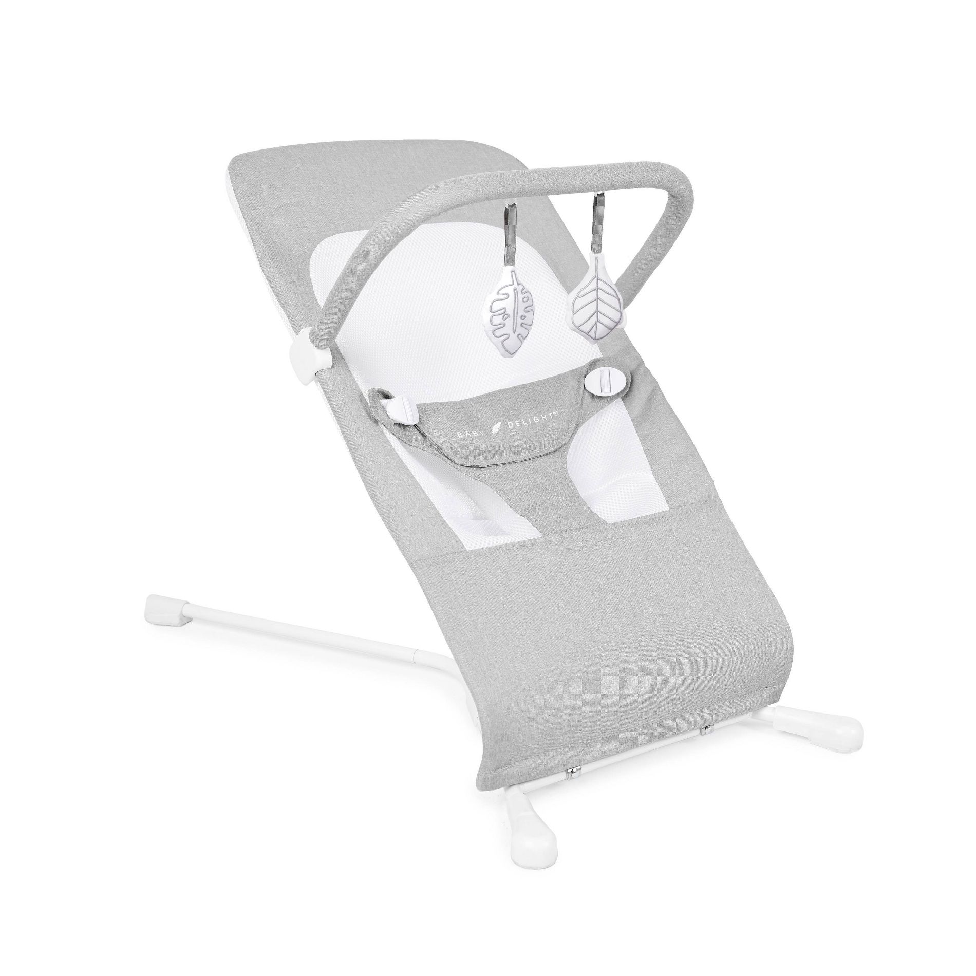 Baby Delight Highland Portable Bouncer - Pebble Gray: Folds for Easy Transport, 3-Point Harness, Steel Frame