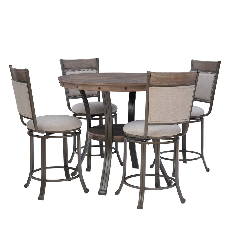 5pc Angelo Uphosltered Swivel Chairs and Metal Table Counter Height Dining Set Pewter - Powell: Industrial Farmhouse Style, Padded Stools -  81916239