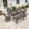 7-Piece Cast Aluminum Patio Dining Set with Rectangle Table, 2 swivel chairs and 4 fixed dining chairs, Brown Cushions and Umbrella Hole - 4 of 4