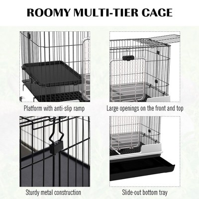 Black 2-Level Small Animal Cage with Wheels and Removable Tray