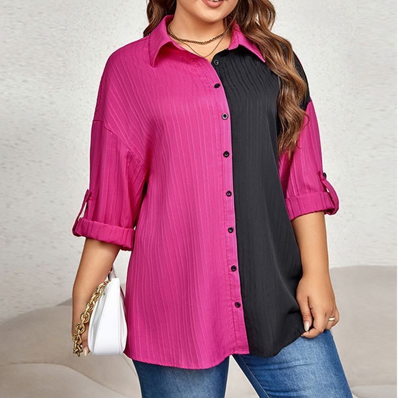 Women's Plus Size Long Sleeve Color Block Button Down Shirt - Cupshe, 2 of 8