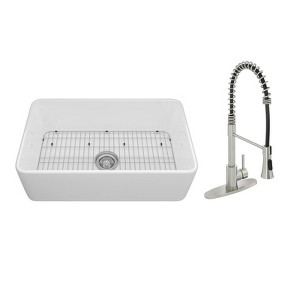 33-inch Fireclay Single Bowl Farmhouse Apron Kitchen Sink with Spring Pull Faucet All-in-one Kit - 1 of 1