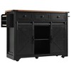 Homy Casa Kitchen Island Cart with Power Outlet, Sliding Barn Doors & Storage Drawers, Black - 2 of 4