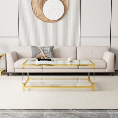 Modern Minimalist Style Coffee Table with Gold Metal Frame And Acrylic Leg