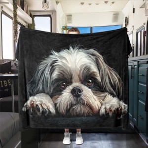 Adorable Shih Tzu Dog Pattern Blanket, Soft All Season Polyester Flannel Throw for RV, Office Chair, Christmas Gift Decor. - 1 of 4