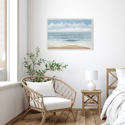 Smooth Beach Waves Framed Canvas Wall Art with Beaded Perimeter