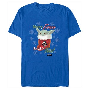 Men's Star Wars: The Mandalorian Christmas Grogu Stocking Merry Force be With You T-Shirt - 1 of 4
